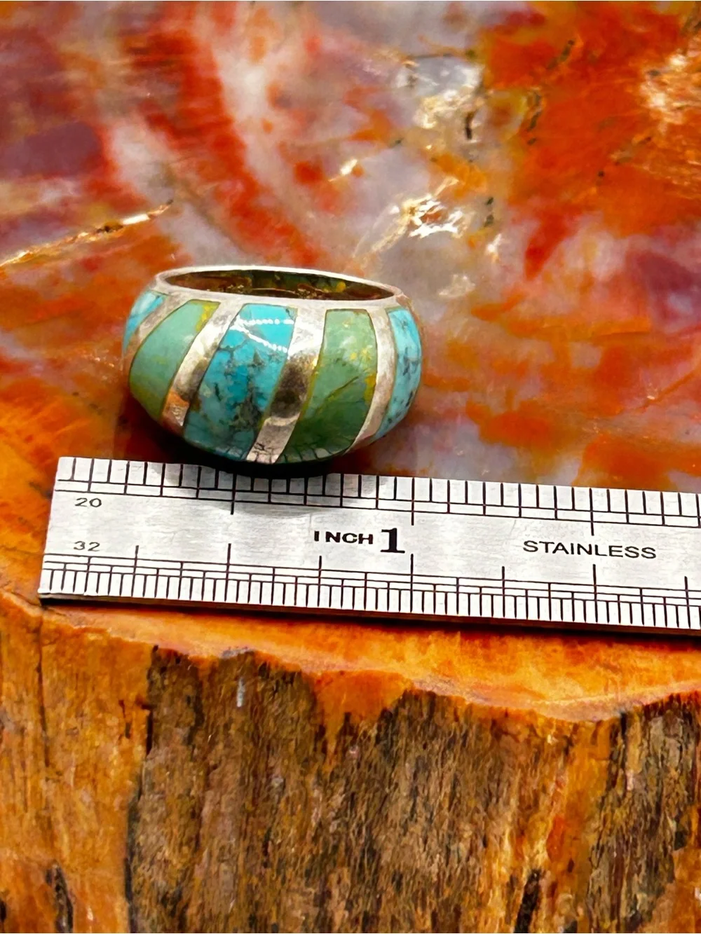 Sterling Silver Turquoise Inlay Ring - Size 6